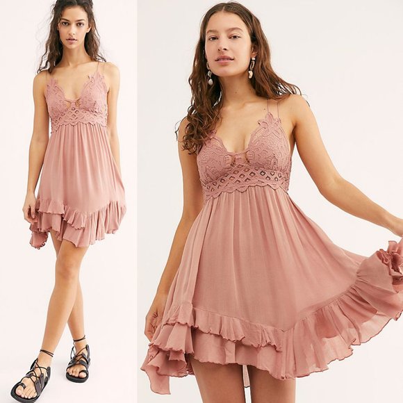 NEW Free People Adella Slip Mini Dress Rose Pink - Picture 2 of 9
